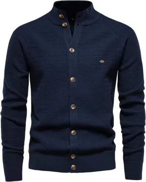 Men's Cable Knitted Heavy Sweaters Thermal Turtleneck Button Down Cardigan Sweater