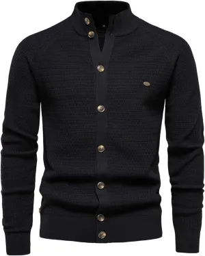 Men's Cable Knitted Heavy Sweaters Thermal Turtleneck Button Down Cardigan Sweater