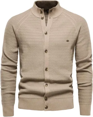 Men's Cable Knitted Heavy Sweaters Thermal Turtleneck Button Down Cardigan Sweater