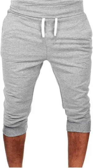 Mens Casual Capri Pants 3/4 Jogger Yoga Pants Solid Color Cropped Trousers Elastic Waist Drawstring Sweatpants Sports
