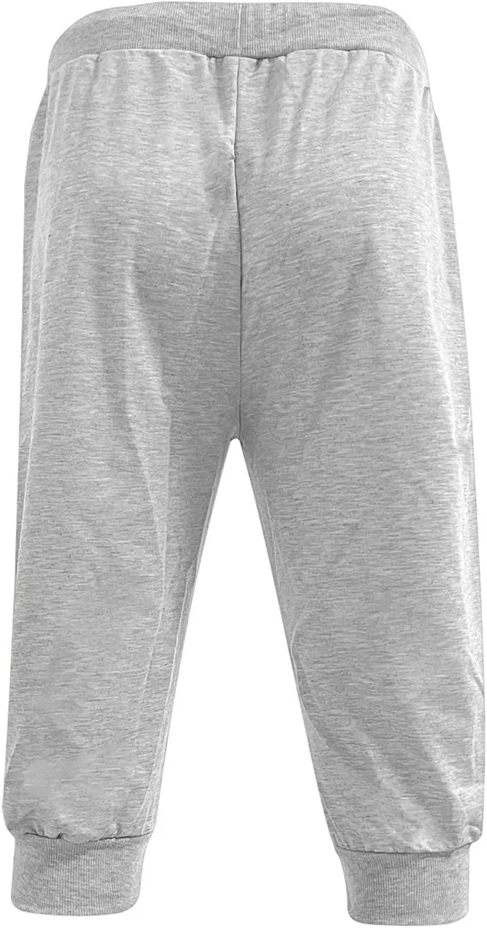 Mens Casual Capri Pants 3/4 Jogger Yoga Pants Solid Color Cropped Trousers Elastic Waist Drawstring Sweatpants Sports
