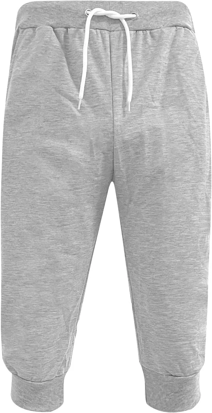Mens Casual Capri Pants 3/4 Jogger Yoga Pants Solid Color Cropped Trousers Elastic Waist Drawstring Sweatpants Sports
