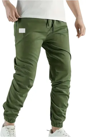 Mens Casual Pants Elastic Waist Loose Fit Cinch Bottom Trousers Plus Size Stretch Drawstring Active Pants with Pocket