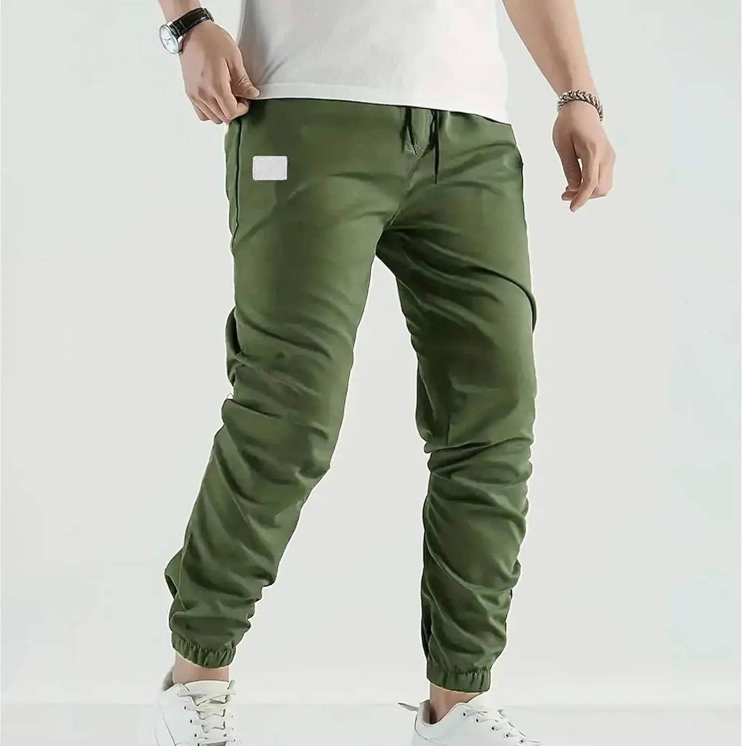 Mens Casual Pants Elastic Waist Loose Fit Cinch Bottom Trousers Plus Size Stretch Drawstring Active Pants with Pocket