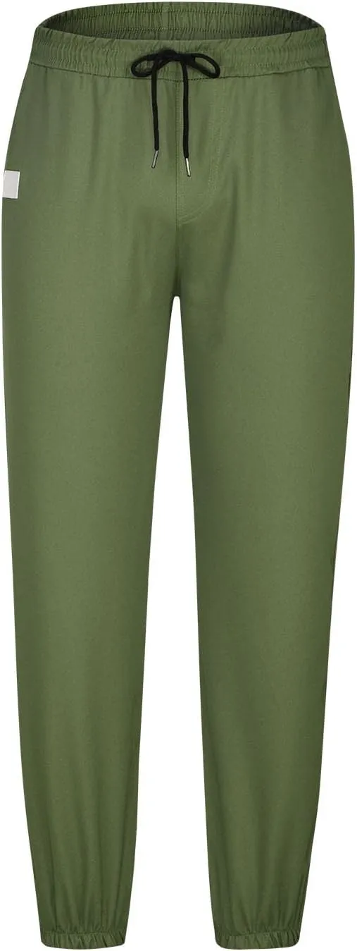 Mens Casual Pants Elastic Waist Loose Fit Cinch Bottom Trousers Plus Size Stretch Drawstring Active Pants with Pocket