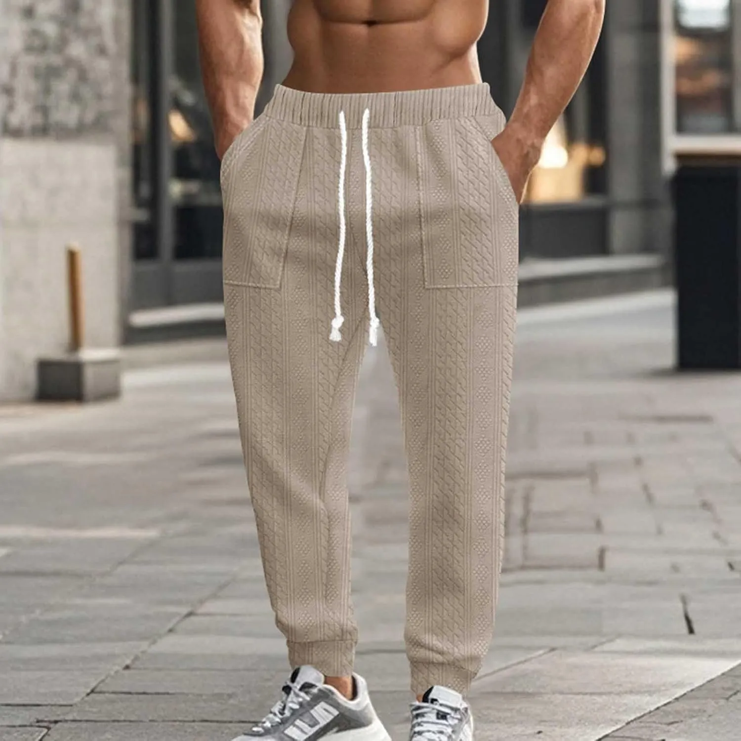 Mens Casual Pants Tapered Pants Baggy Drawstring Elastic Waist Sweatpants Soft Breathable Bottoms Lightweight Joggers