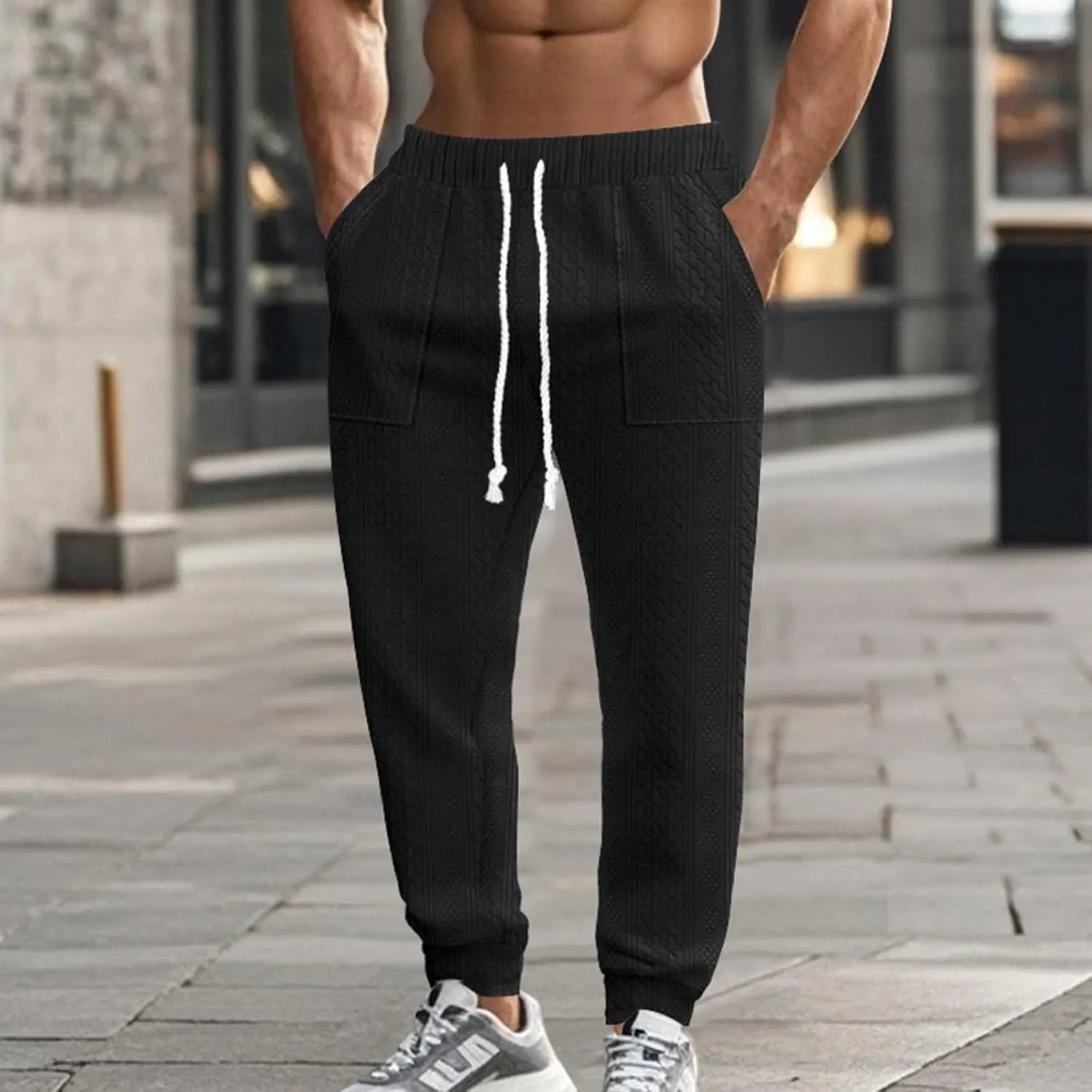 Mens Casual Pants Tapered Pants Baggy Drawstring Elastic Waist Sweatpants Soft Breathable Bottoms Lightweight Joggers