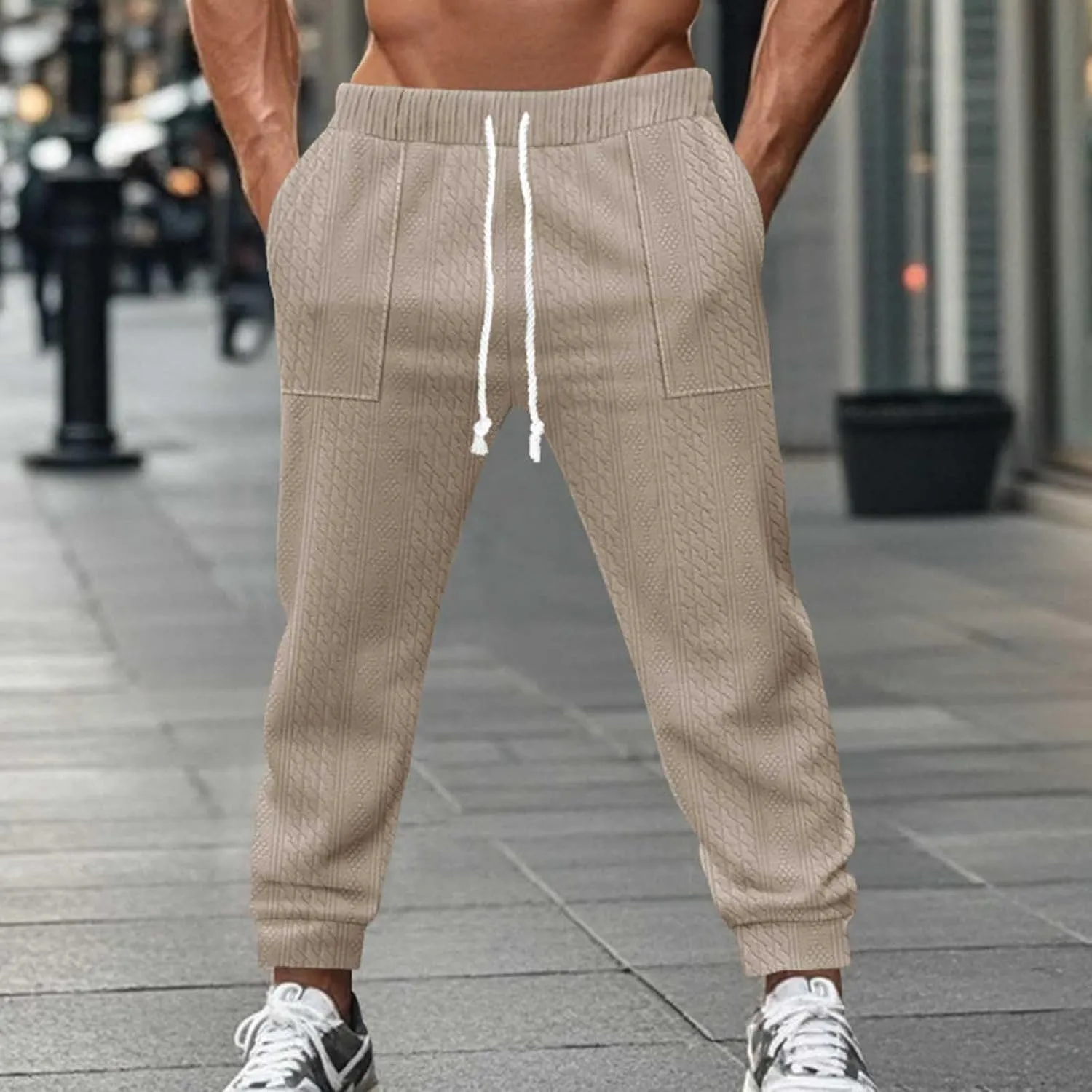 Mens Casual Pants Tapered Pants Baggy Drawstring Elastic Waist Sweatpants Soft Breathable Bottoms Lightweight Joggers