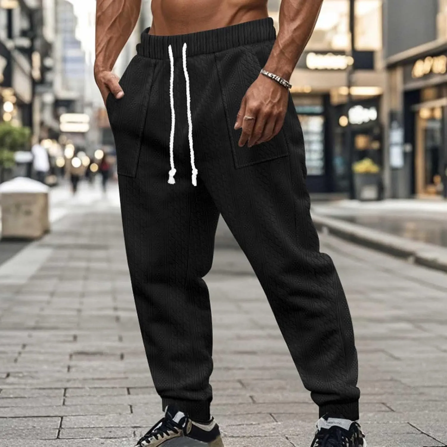 Mens Casual Pants Tapered Pants Baggy Drawstring Elastic Waist Sweatpants Soft Breathable Bottoms Lightweight Joggers