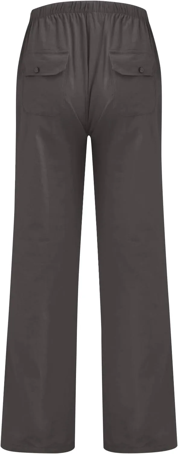 Men's Cotton Linen Pants Elastic Waist Drawstring Pants Lightweight Casual Pants Summer Beach Pants with Pockets