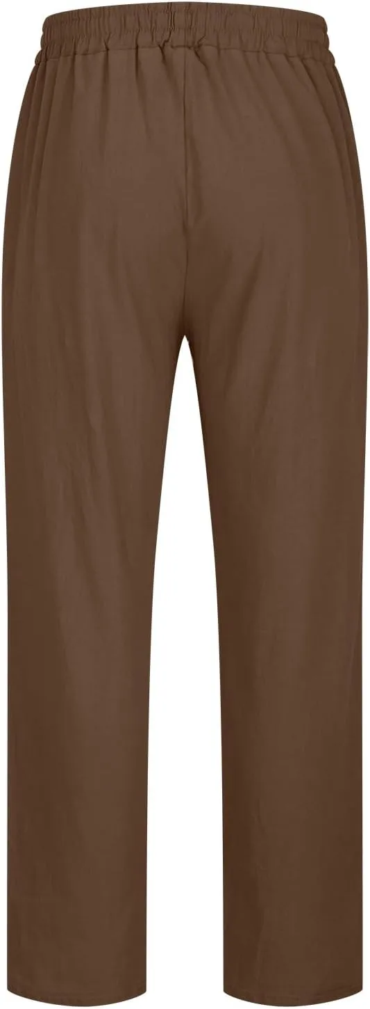 Men's Cotton Linen Trousers Casual Elastic Waist Pants Yoga Pants Straight Leg Sweatpant Drawstring Pants Quick Dry