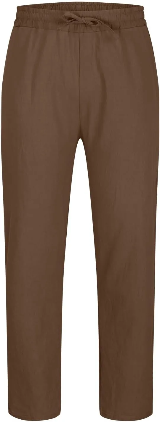 Men's Cotton Linen Trousers Casual Elastic Waist Pants Yoga Pants Straight Leg Sweatpant Drawstring Pants Quick Dry