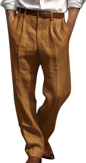 Men's Dress Pants Stretch Classic Fit Suit Pants Casual Pleated Front Dress Pants Straight Fit Pants