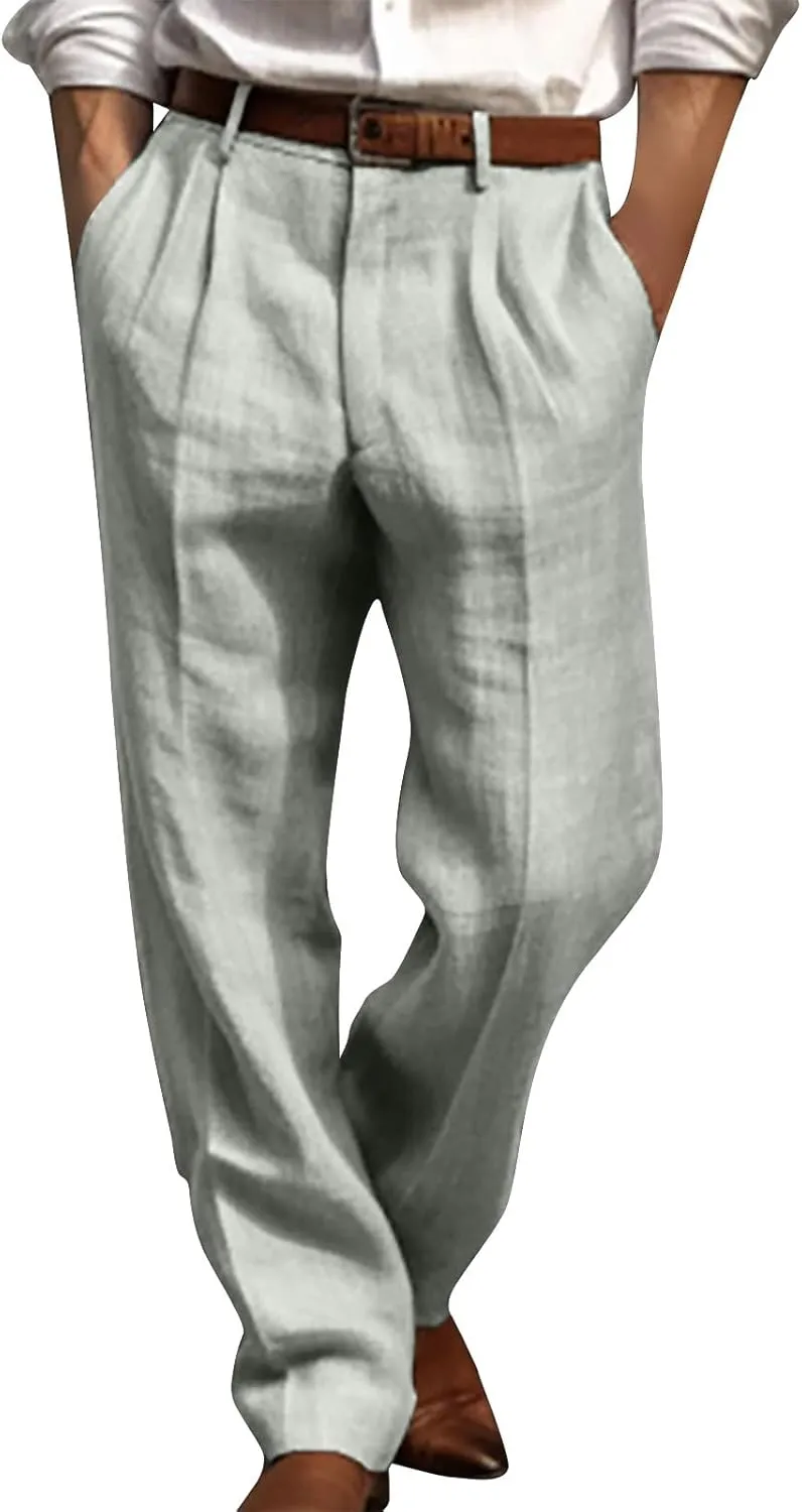 Men's Dress Pants Stretch Classic Fit Suit Pants Casual Pleated Front Dress Pants Straight Fit Pants