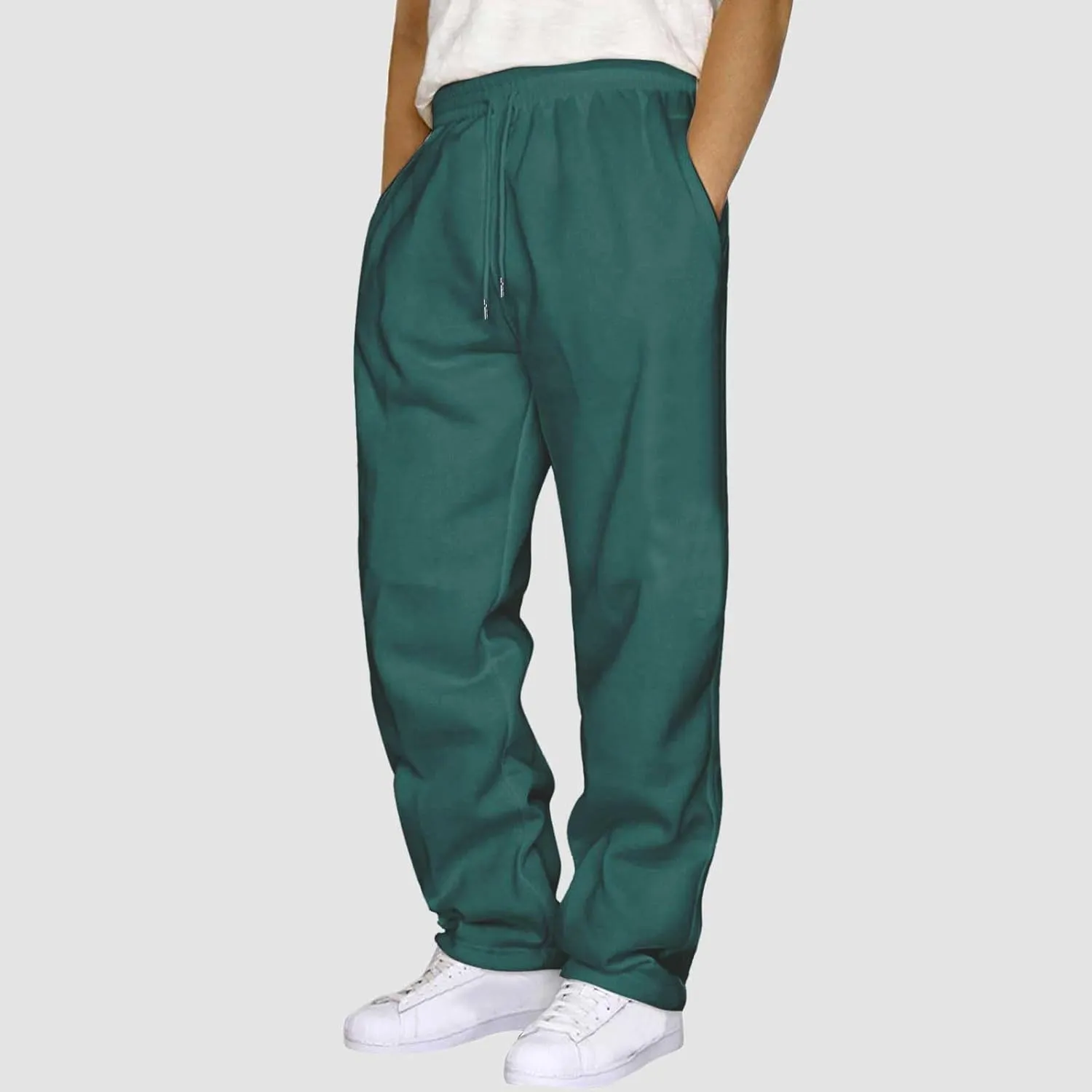 Men's Fleece Cargo Sweatpants Solid Color Joggers Lounge Relaxed Fit Overalls Business Trousers with Pocket