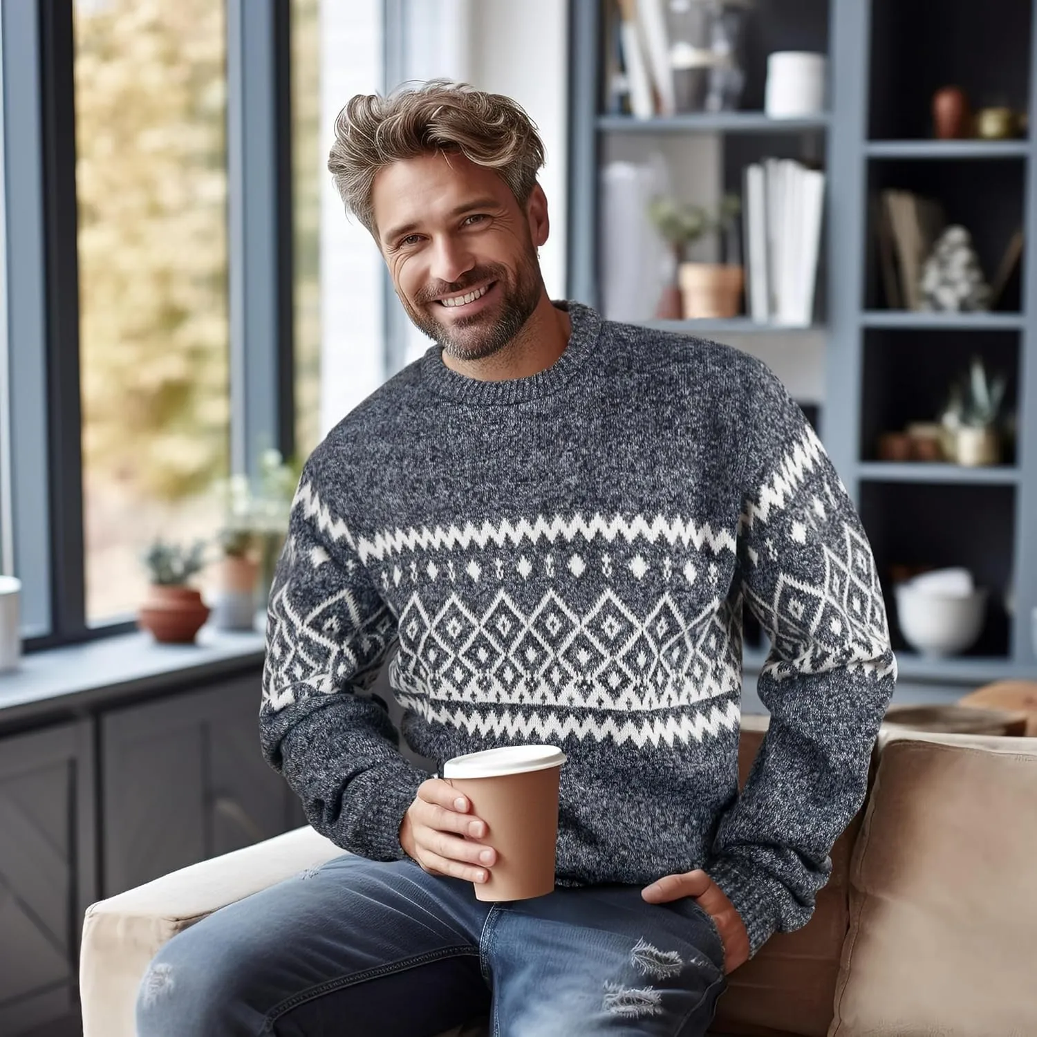 Mens Fleece Pullovers Sweaters Vintage Funny Aesthetic Sweater Ugly Christmas Jumper