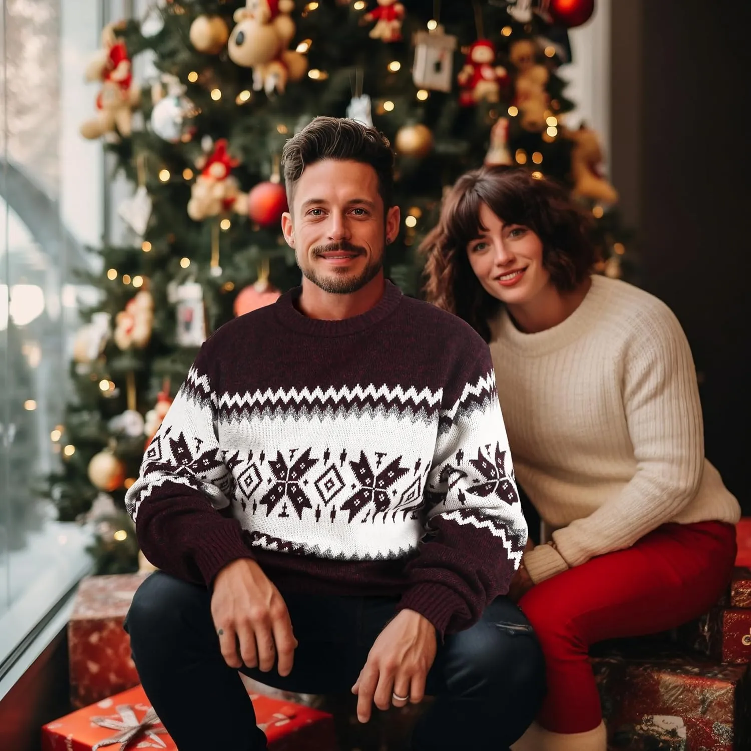 Mens Fleece Pullovers Sweaters Vintage Funny Aesthetic Sweater Ugly Christmas Jumper