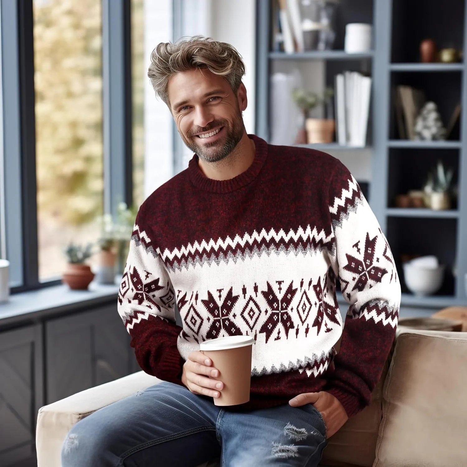 Mens Fleece Pullovers Sweaters Vintage Funny Aesthetic Sweater Ugly Christmas Jumper