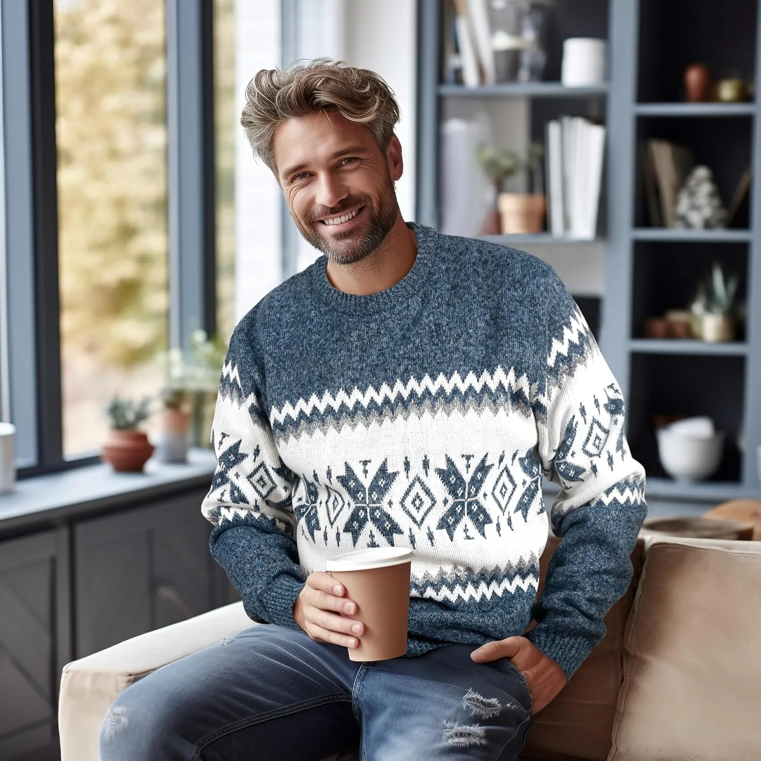 Mens Fleece Pullovers Sweaters Vintage Funny Aesthetic Sweater Ugly Christmas Jumper