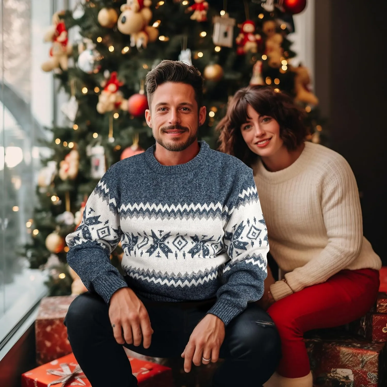 Mens Fleece Pullovers Sweaters Vintage Funny Aesthetic Sweater Ugly Christmas Jumper