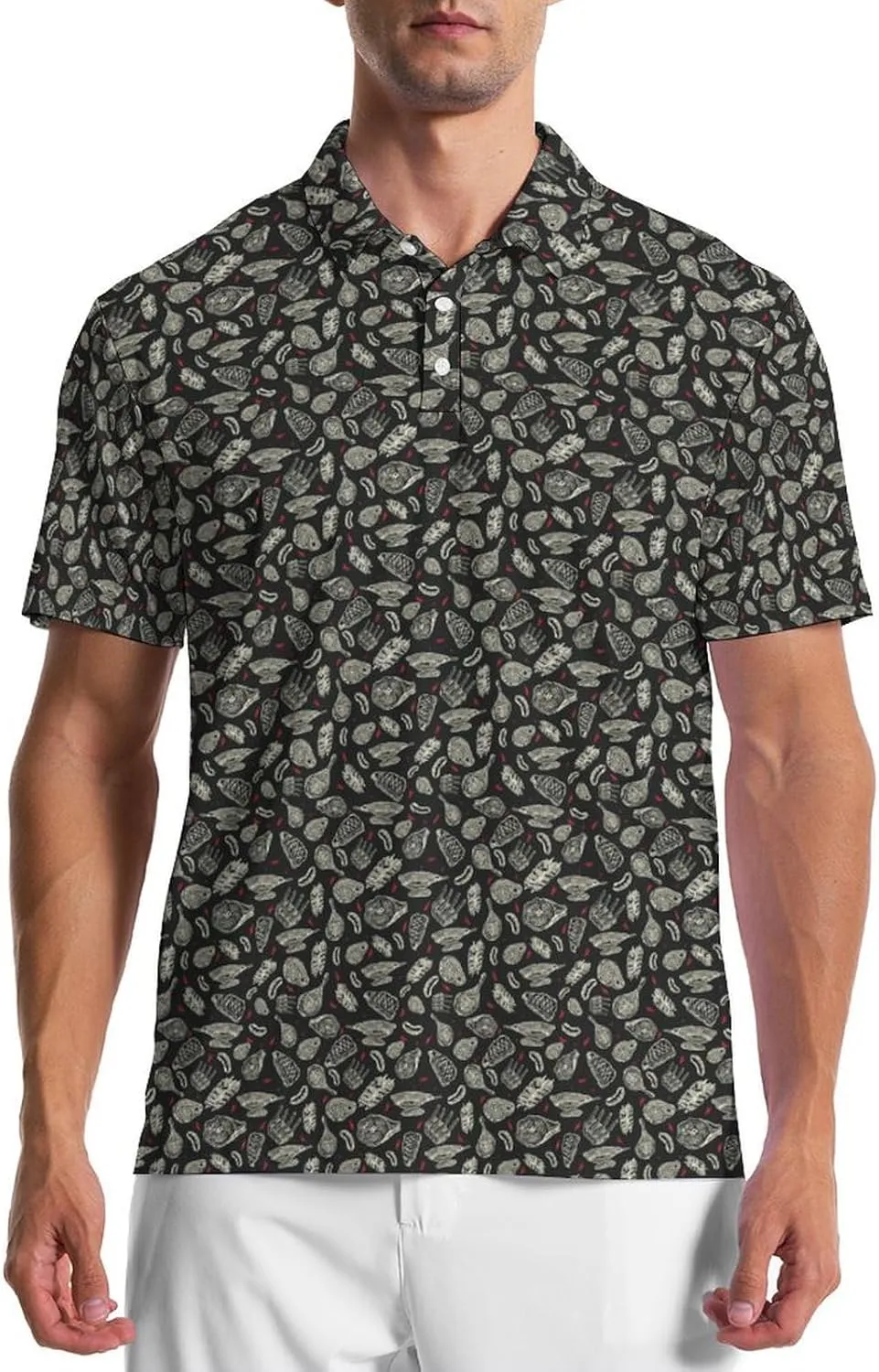 Men's Golf Shirts Moisture Wicking Quick Dry Performance Golf Polo Shirts for Men Fashion Print Short Sleeve Polo Shirts