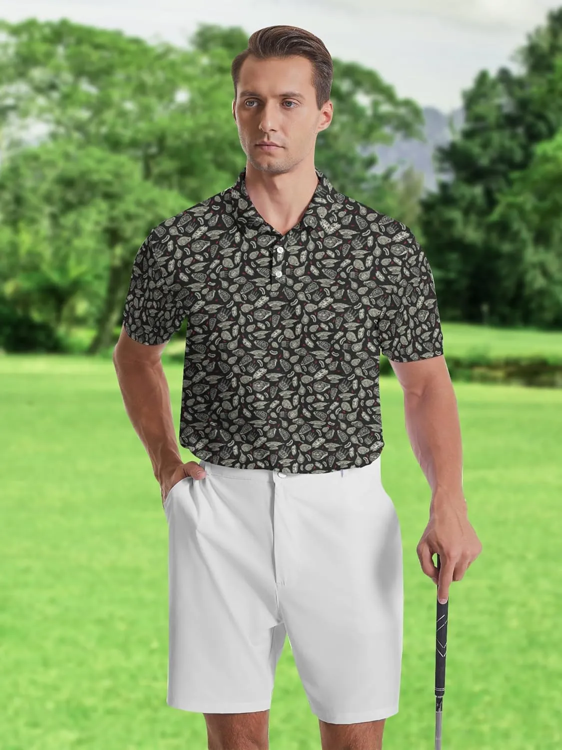 Men's Golf Shirts Moisture Wicking Quick Dry Performance Golf Polo Shirts for Men Fashion Print Short Sleeve Polo Shirts