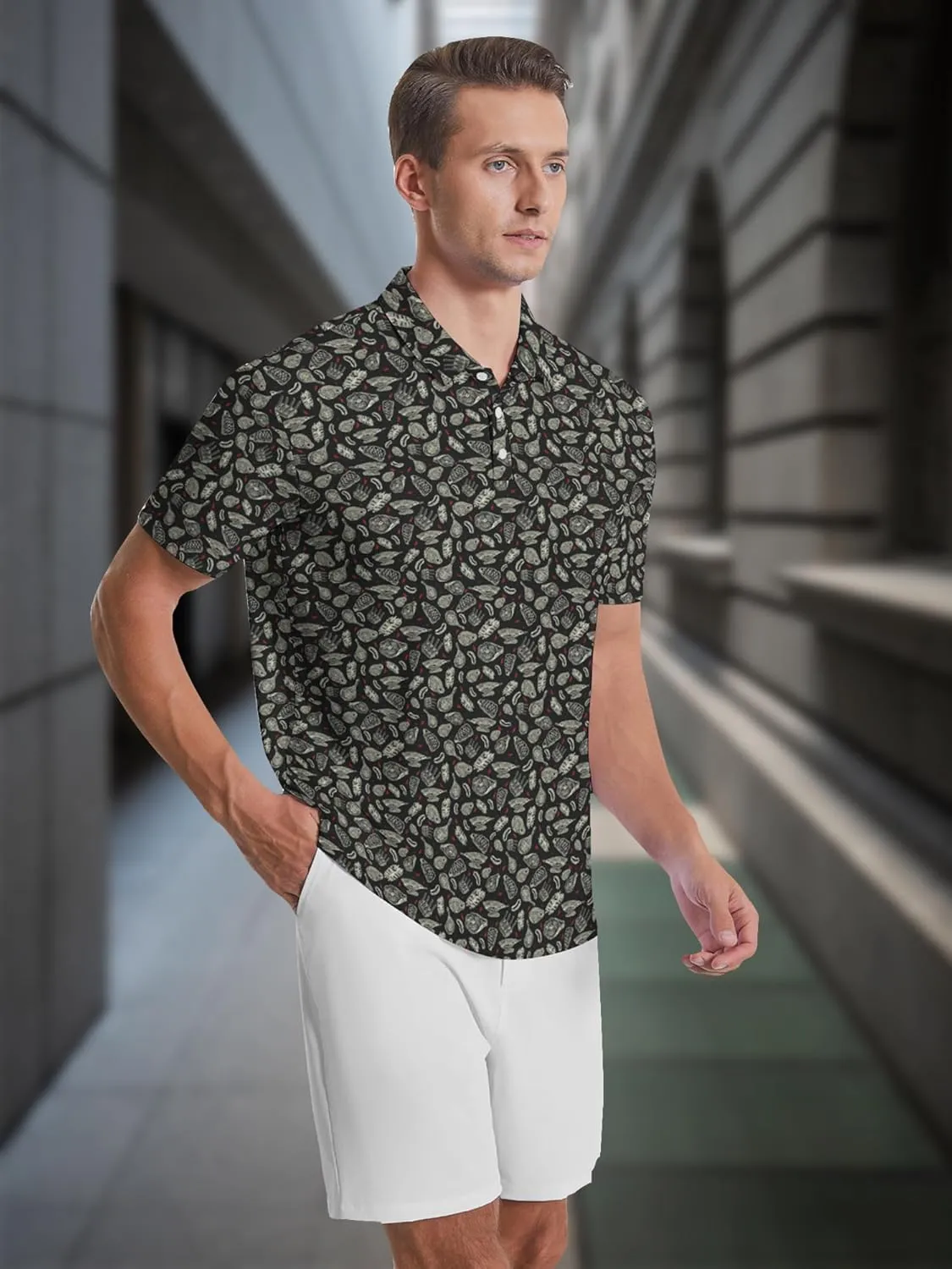 Men's Golf Shirts Moisture Wicking Quick Dry Performance Golf Polo Shirts for Men Fashion Print Short Sleeve Polo Shirts