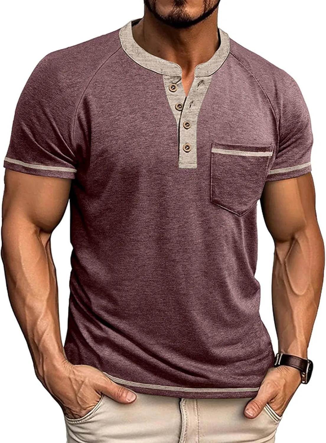 Mens Henley Shirts Short Sleeve Casual Button T-Shirts Basic Cotton Tee Shirts Summer Moisture Wicking Lightweight Tee Tops