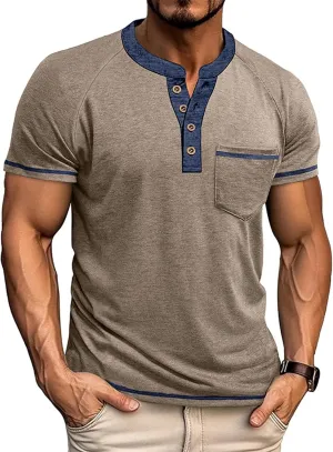 Mens Henley Shirts Short Sleeve Casual Button T-Shirts Basic Cotton Tee Shirts Summer Moisture Wicking Lightweight Tee Tops