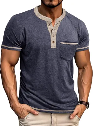 Mens Henley Shirts Short Sleeve Casual Button T-Shirts Basic Cotton Tee Shirts Summer Moisture Wicking Lightweight Tee Tops