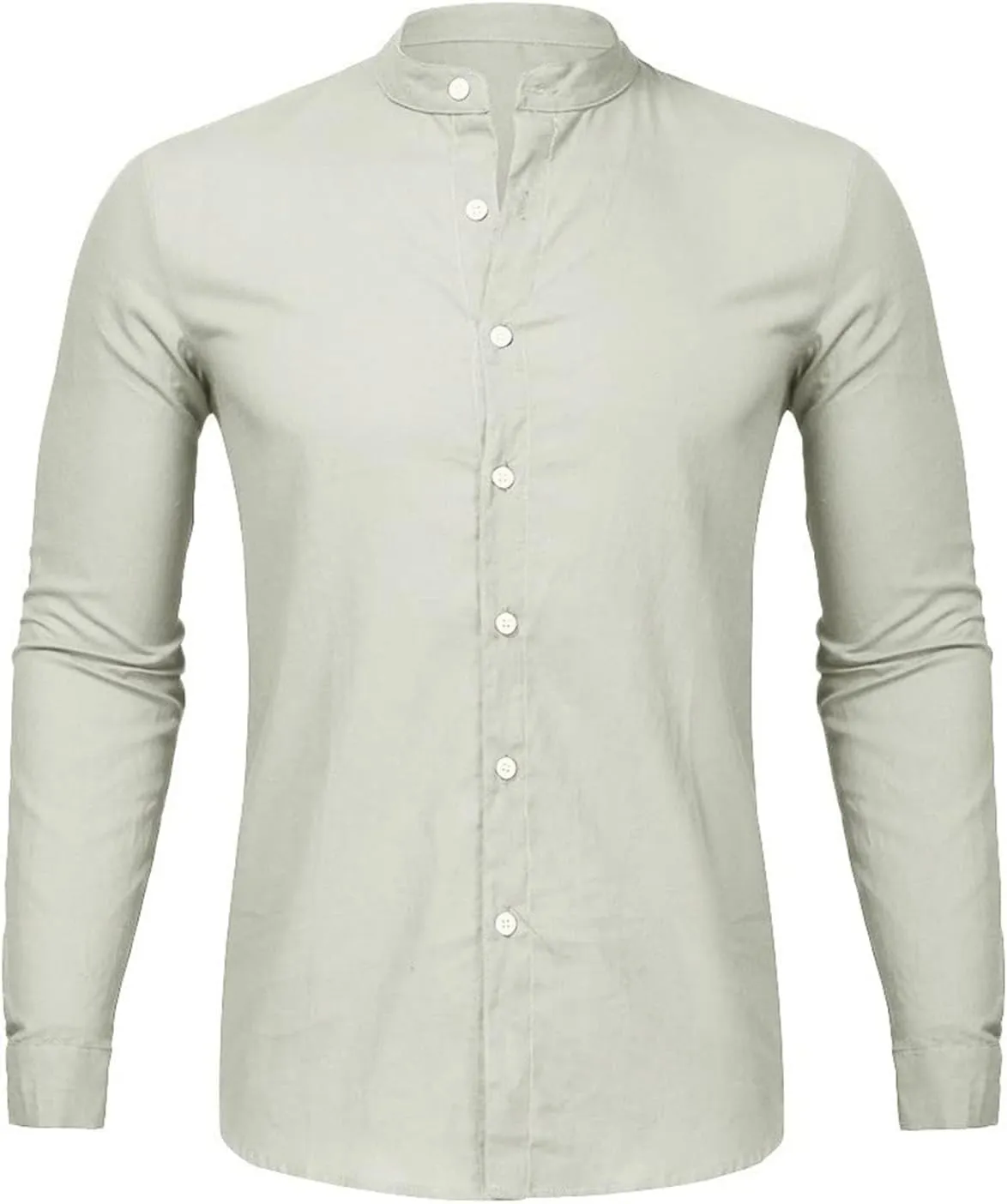 Mens Linen Button Down Shirts Casual Stylish Long Sleeve Business Dress Shirts Band Collar Summer Beach T Shirts Tops