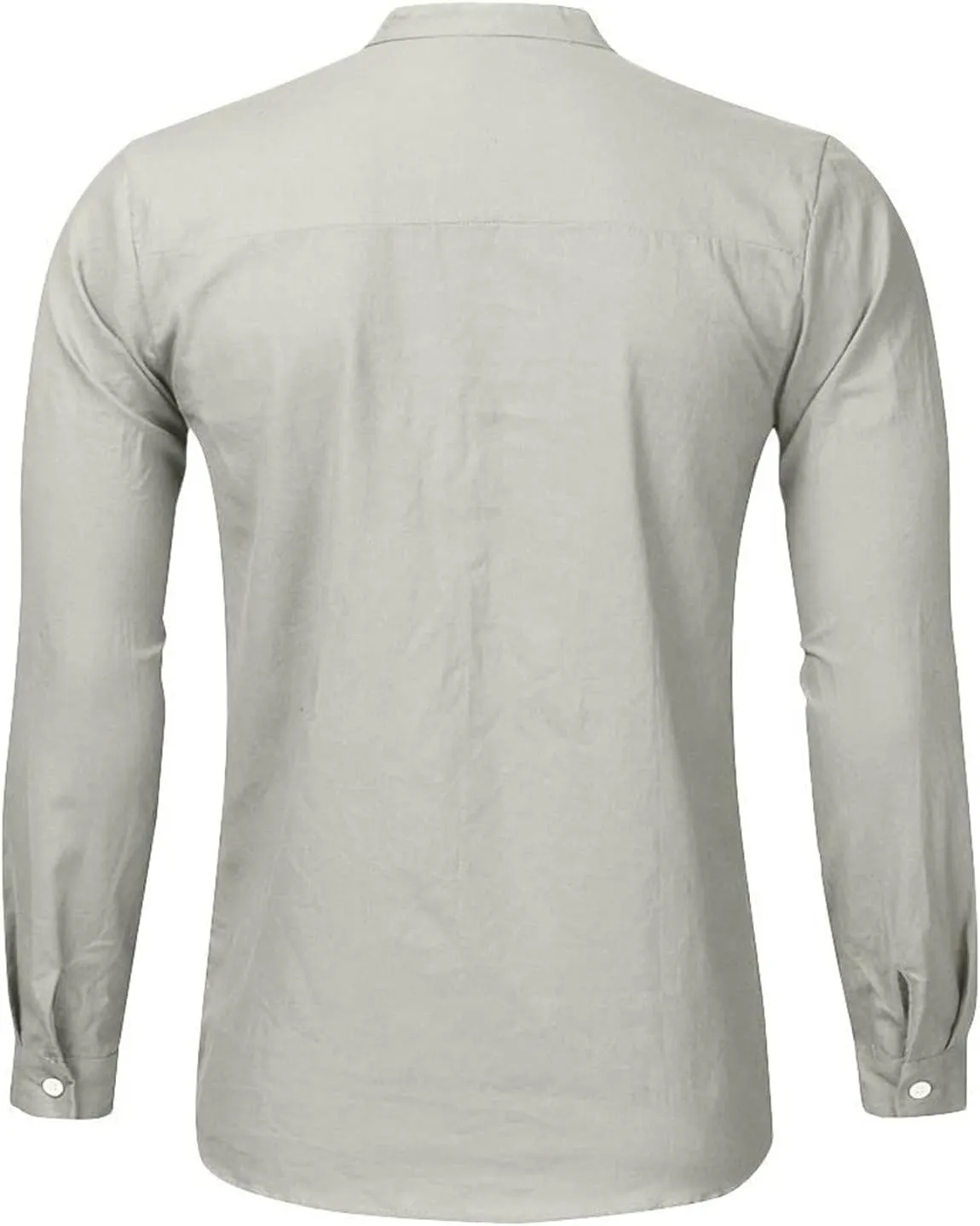 Mens Linen Button Down Shirts Casual Stylish Long Sleeve Business Dress Shirts Band Collar Summer Beach T Shirts Tops