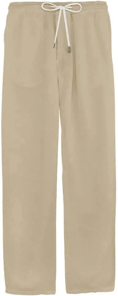 Men's Linen Drawstring Pants Baggy Elastic Waist Trouser Loose Fit Casual Lightweight Yoga Summer Beach Pants