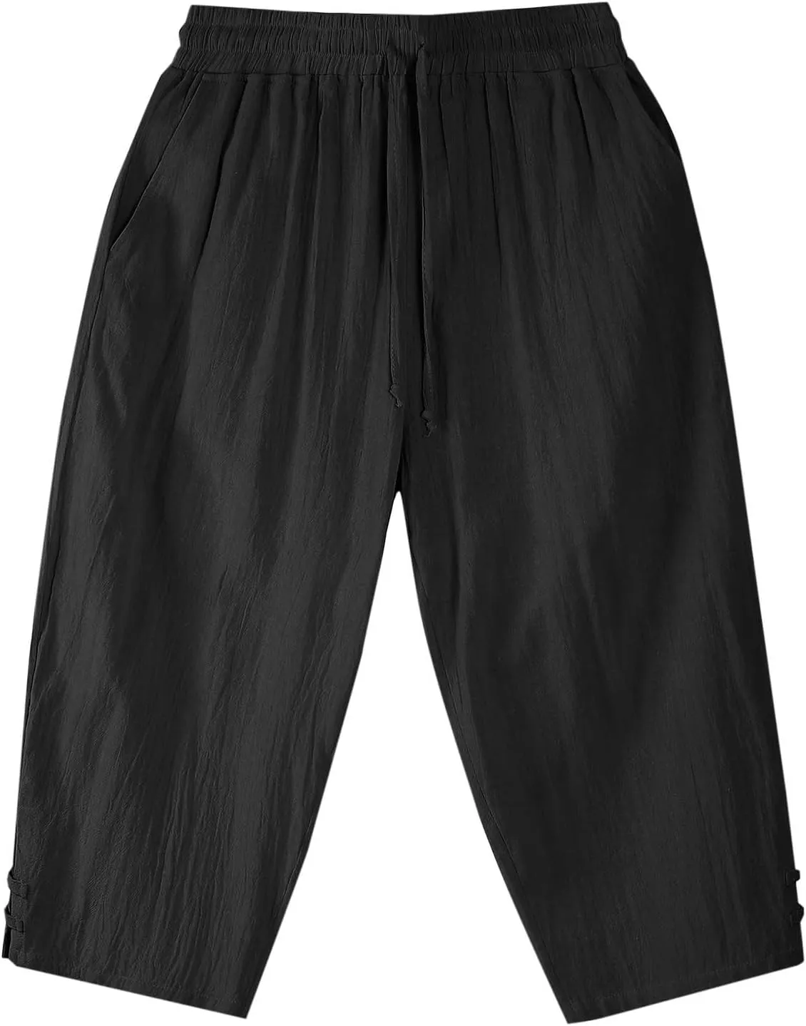 Men's Linen Pants Casual Pants Drawstring Beach Trousers Relaxed-Fit Yoga Pants Summer Elastic Waist Pants