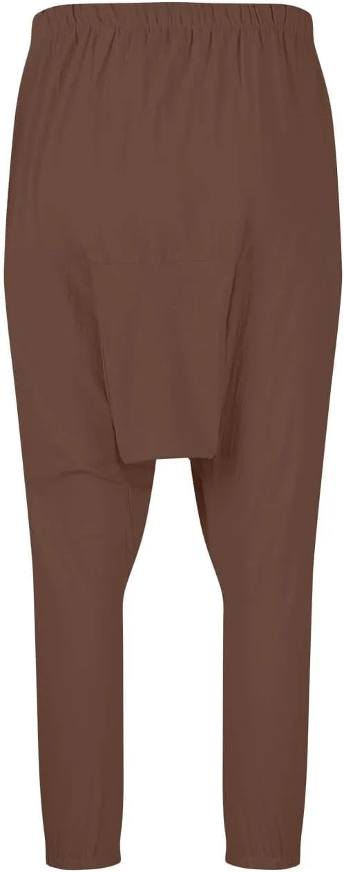 Men's Linen Pants Casual Pants Relaxed-Fit Beach Pants Summer Trousers Drawstring Elastic Waist Pants