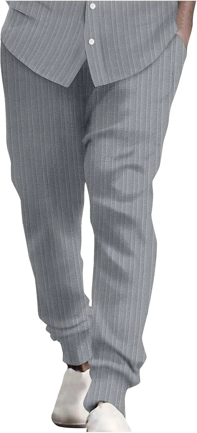 Men's Linen Pants Casual Pants Relaxed-Fit Beach Trousers Summer Yoga Pants Drawstring Elastic Waist Pants