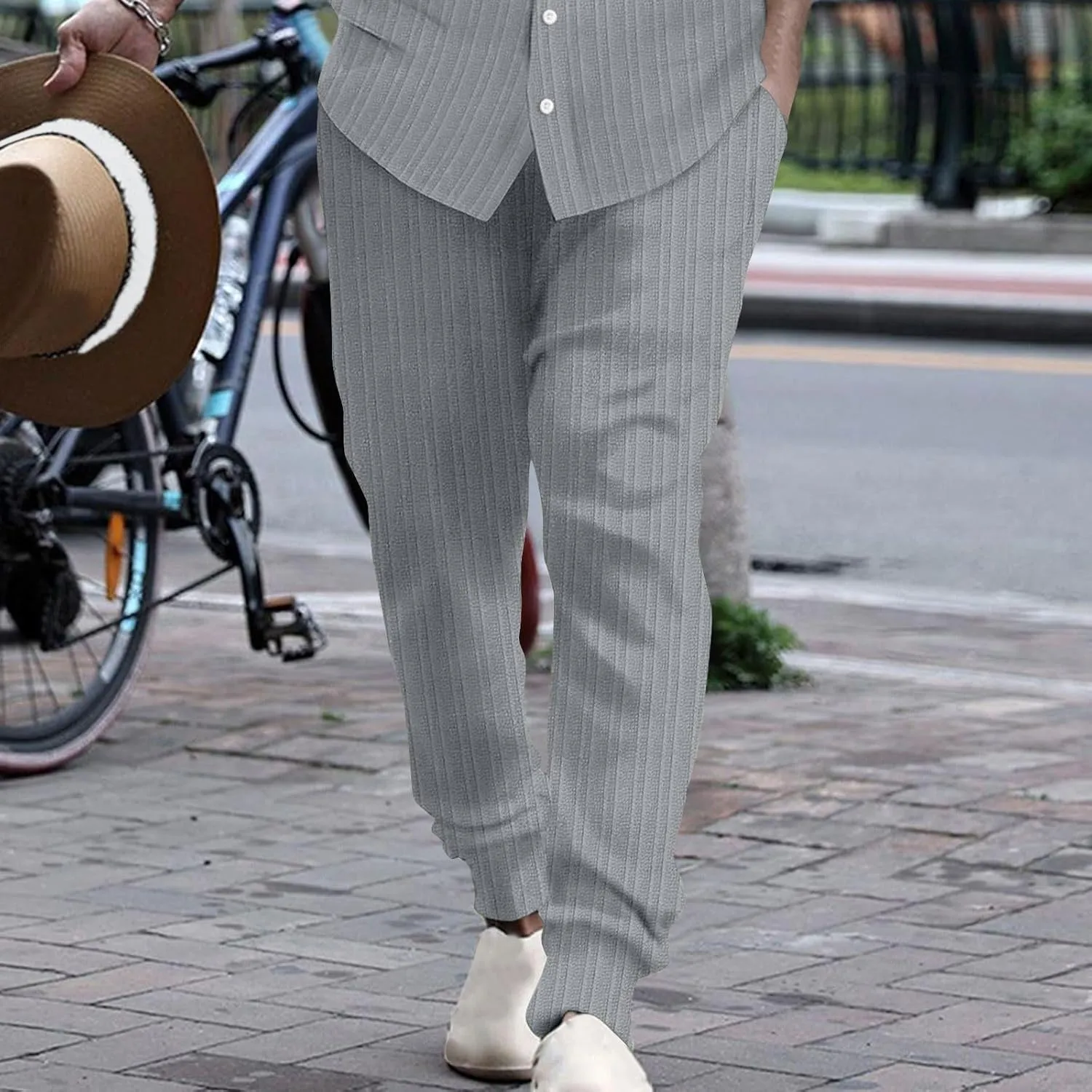 Men's Linen Pants Casual Pants Relaxed-Fit Beach Trousers Summer Yoga Pants Drawstring Elastic Waist Pants