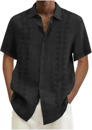 Men's Linen Shirts Big and Tall Short Sleeve Casual Button Down Shirts Lightweight Summer Beach Dress Shirts Tops