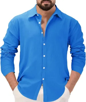 Men's Long Sleeve Casual Button Down Shirts Untucked Shirts for Men Business Work Shirts Regular Fit Dress Shirt