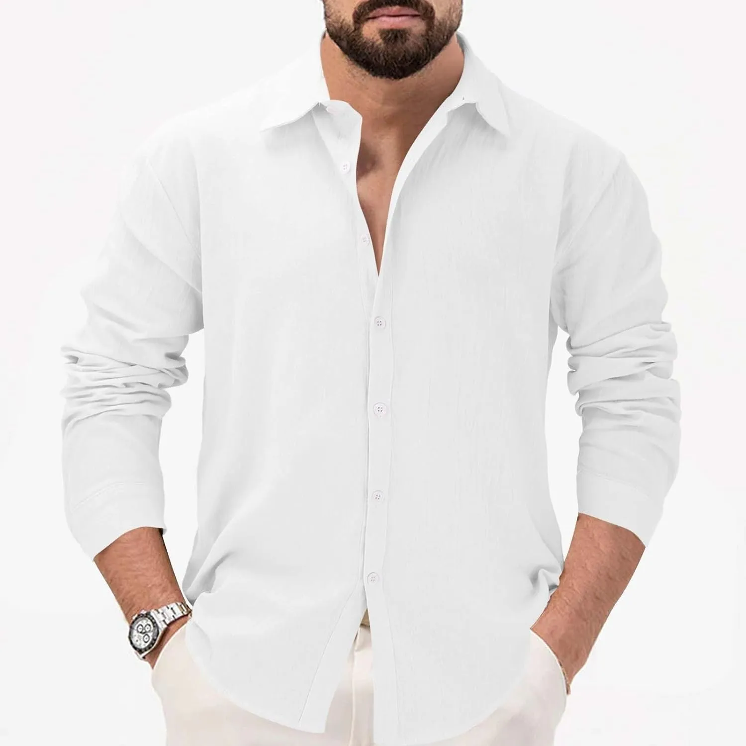Men's Long Sleeve Casual Button Down Shirts Untucked Shirts for Men Business Work Shirts Regular Fit Dress Shirt