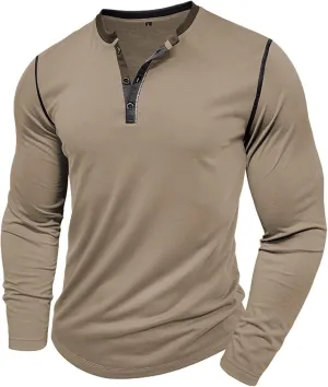 Mens Long Sleeve Muscle T Shirts Athletic Fit Henley Shirts Casual Button Crewneck Longline Gym Workout Tee Shirts