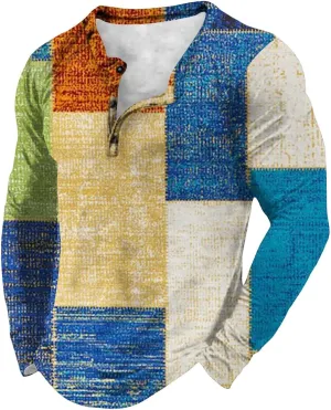 Men's Long Sleeve Polo Shirts Henley Shirts for Men Long Sleeve Casual Polo Sweatshirts Patchwork Linen Golf Shirts
