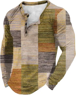 Men's Long Sleeve Polo Shirts Henley Shirts for Men Long Sleeve Casual Polo Sweatshirts Patchwork Linen Golf Shirts