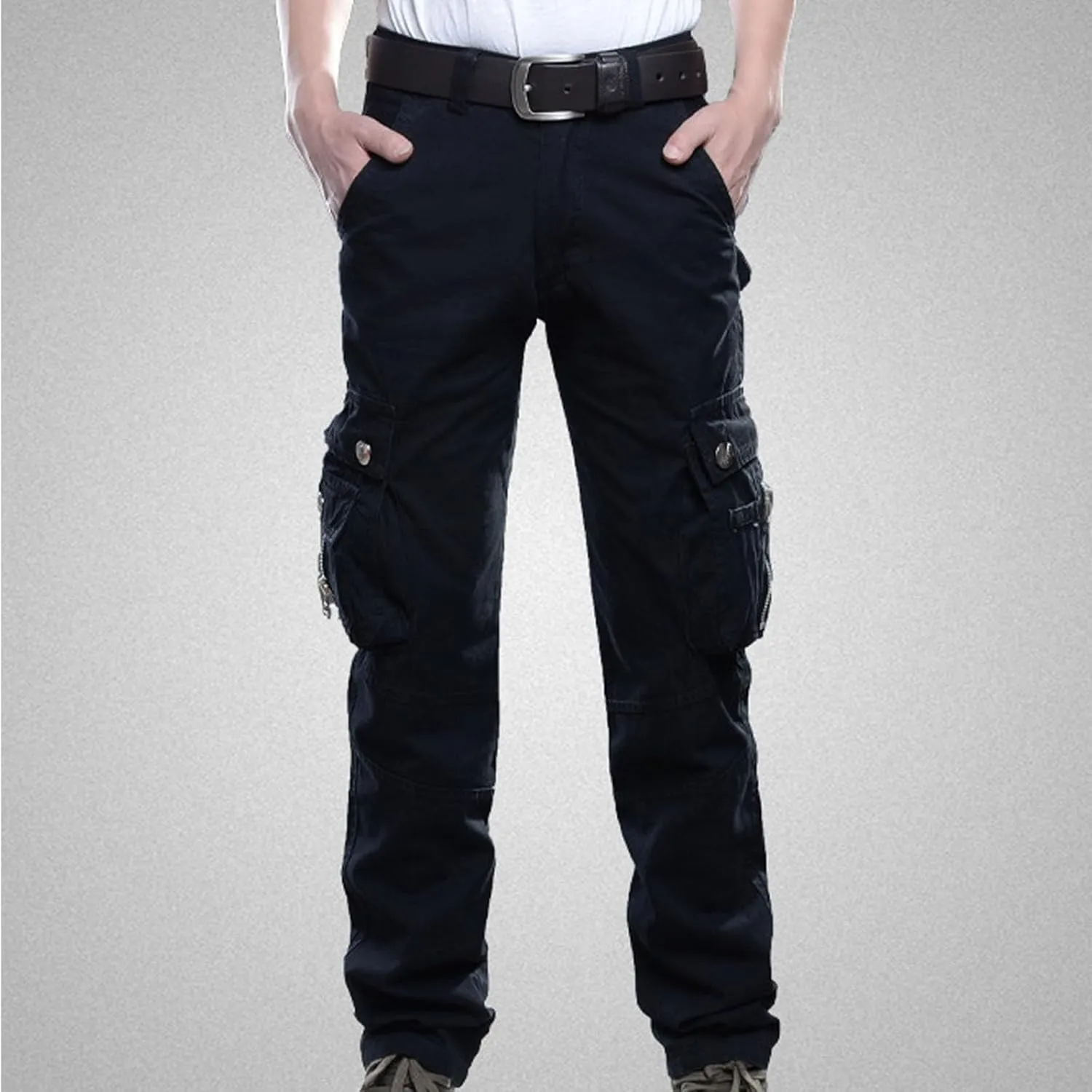 Men's Outdoor Cargo Work Trousers Solid Color Tactical Pants Comfort Fit Casual Mens Pants Rip-Stop Combat Cargo Pants
