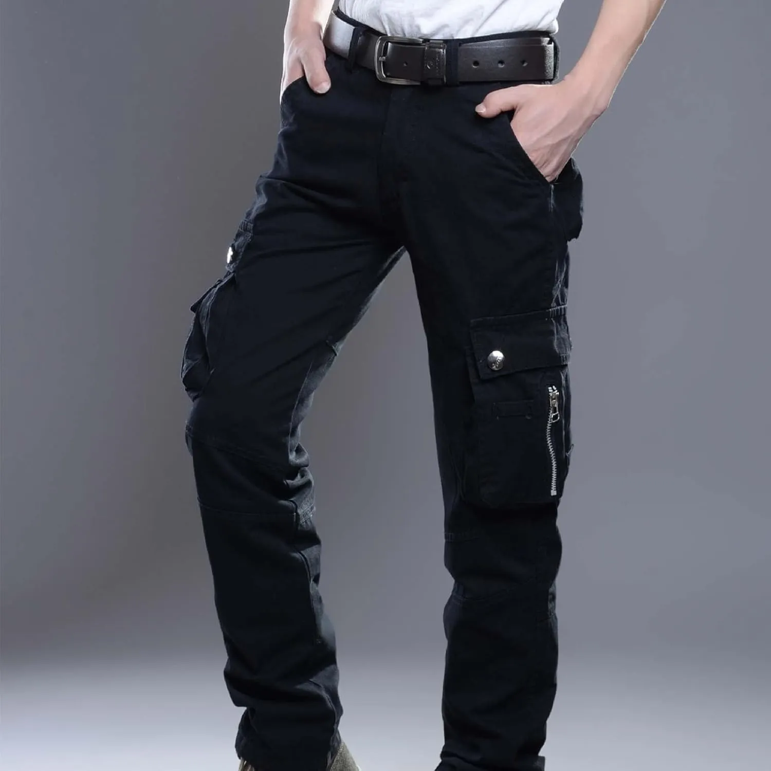 Men's Outdoor Cargo Work Trousers Solid Color Tactical Pants Comfort Fit Casual Mens Pants Rip-Stop Combat Cargo Pants