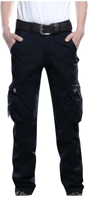 Men's Outdoor Cargo Work Trousers Solid Color Tactical Pants Comfort Fit Casual Mens Pants Rip-Stop Combat Cargo Pants