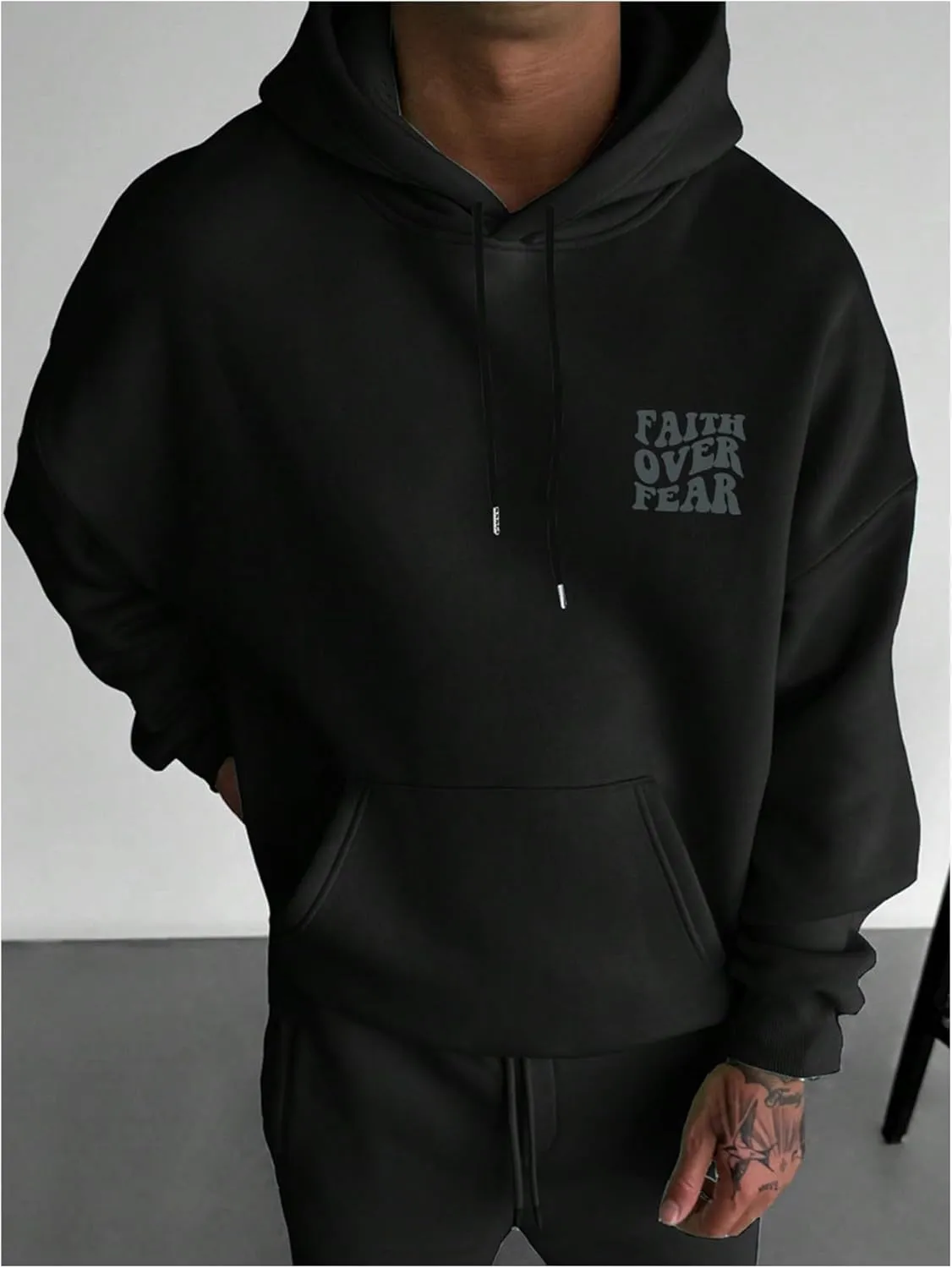 Men's Oversized Graphic Letter Hoodie Long Sleeve Drawstring Hooded Sweatshirts Pullovers