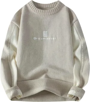 Men's Oversized Knitted Long Sleeve Crewneck Sweater Casual Drop Shoulder Knitwear Cozy Soft Classic Pullover Fall Winter Top