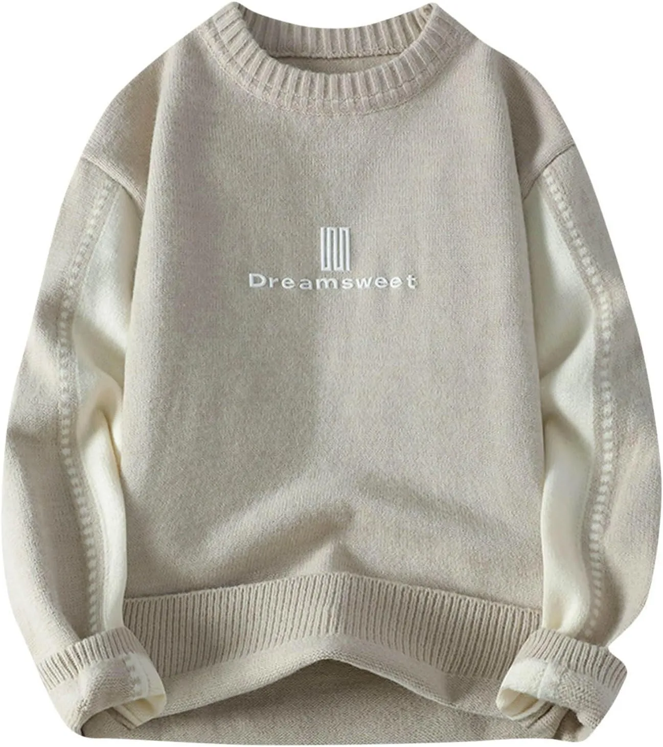 Men's Oversized Knitted Long Sleeve Crewneck Sweater Casual Drop Shoulder Knitwear Cozy Soft Classic Pullover Fall Winter Top