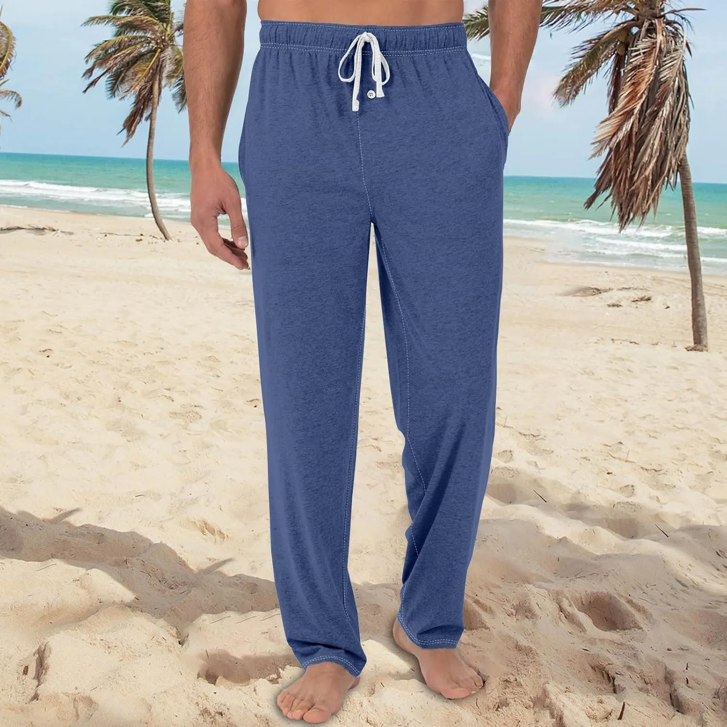 Mens Pajama Pants, Soft Cotton Sleep Lounge Pants Solid Plaid Comfort Soft Sleep Pant with Pockets and Drawstring